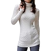 v28 Women's Cotton Turtle Cowl Neck Aran Fishermen Fair Isle Cable Knit Sweater