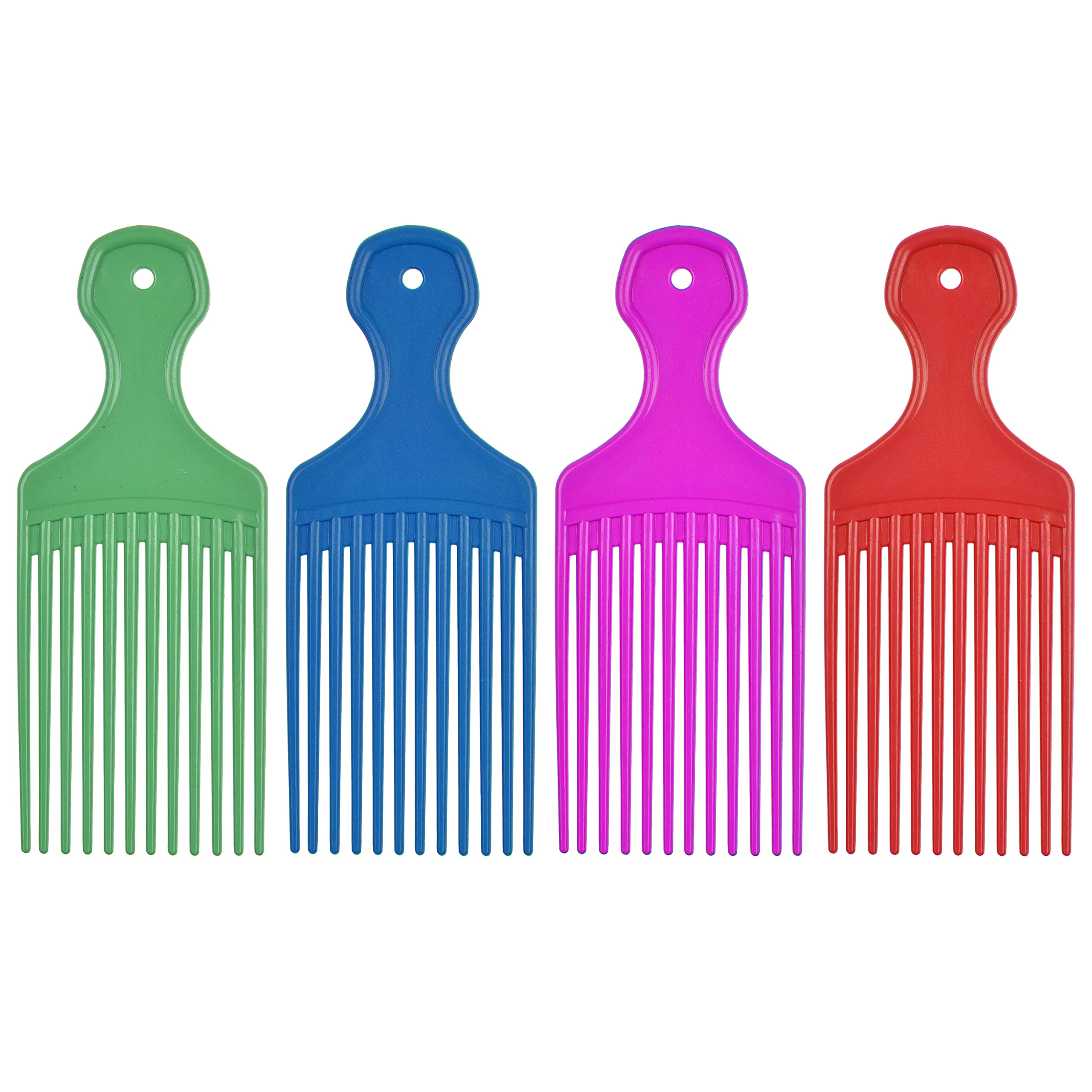 Kare & Kind Hair Pick Comb - 4 pcs - Ideal for Curly, Wavy, Afro Hair - For Hair Styling, Hairdressing, Detangle and Lift Hair - Smooth, Gentle Comb for Men, Women - Gift - Green, Blue, Purple and Red