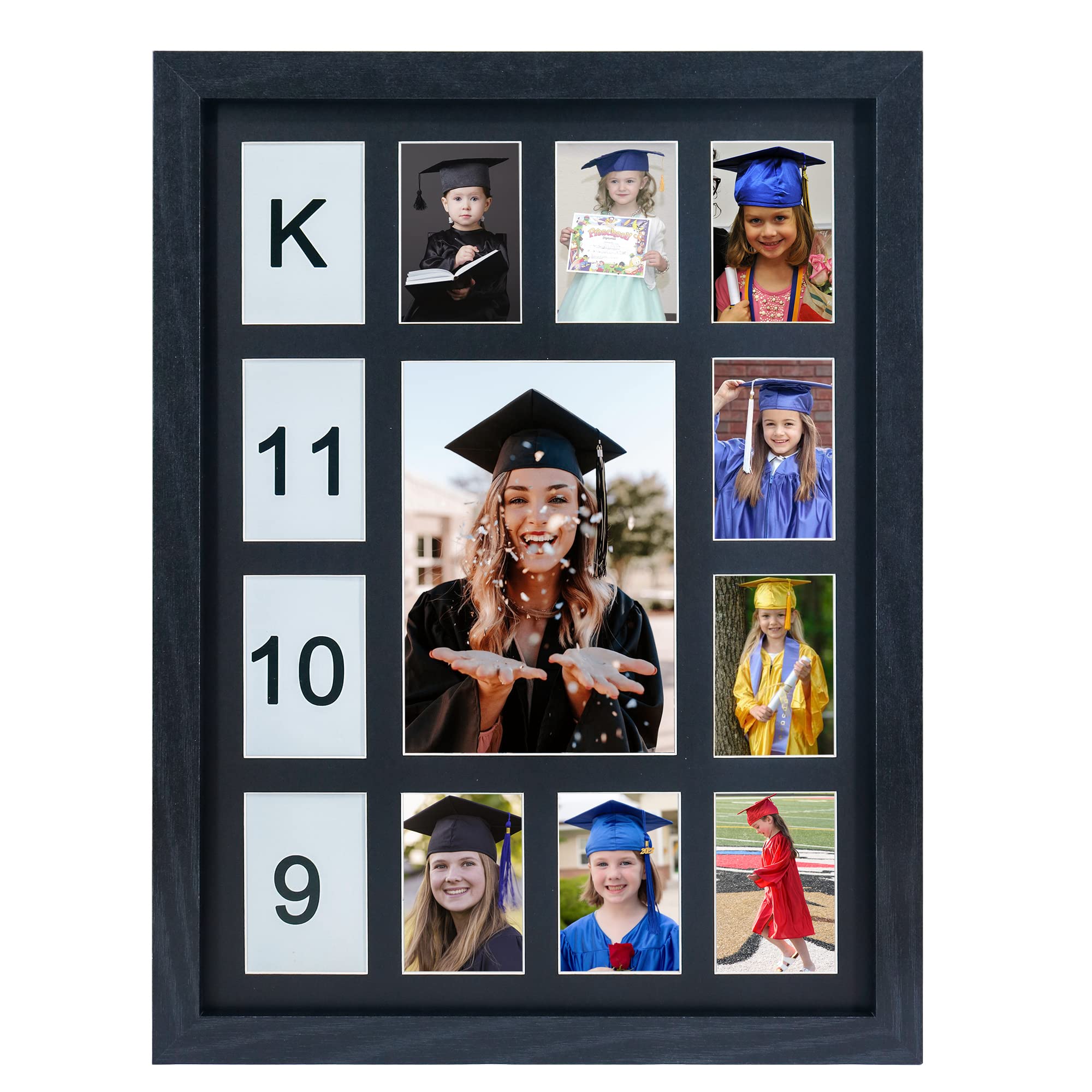 Photo 1 of FramePro School Years Picture Frame K-12 Day Graduation Photo Collage Black Frame with Mat, Displays One 5x7 Photo and Twelve 2.5x3.5 Pictures