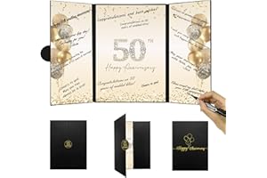 DARUNAXY Black Gold 50th Anniversary Party Decorations, Happy 50th Anniversary Alternative Signature Guest Book for Parents Cheers to 50 Years Gifts 50 Anniversary Signing Card Board Party Supplies