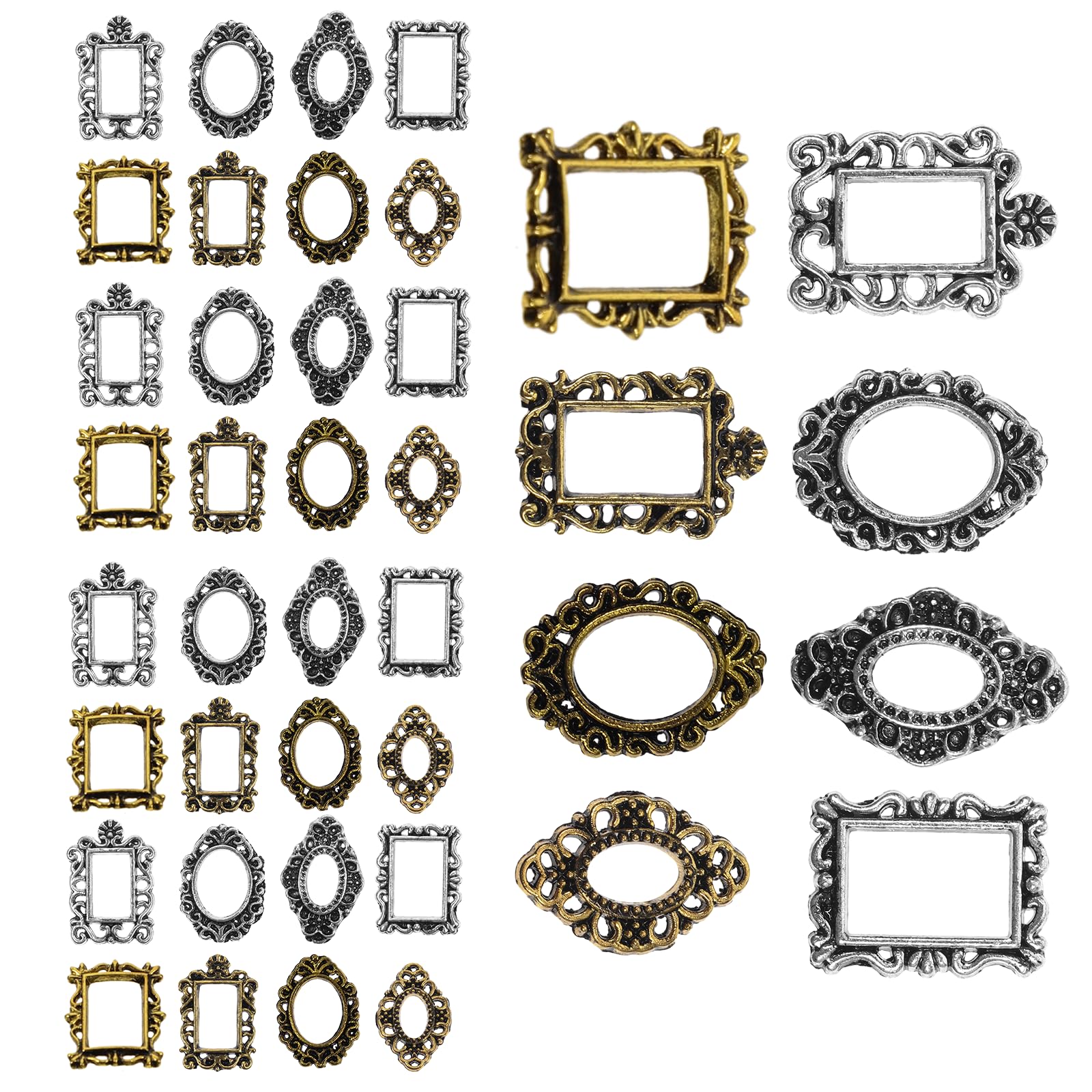 40Pcs Charms Nail Decorations Retro Photo Frame Design Mini Baroque Frames for Nail Art DIY Crafts and Mobile Case Decoration-Gold and Silver