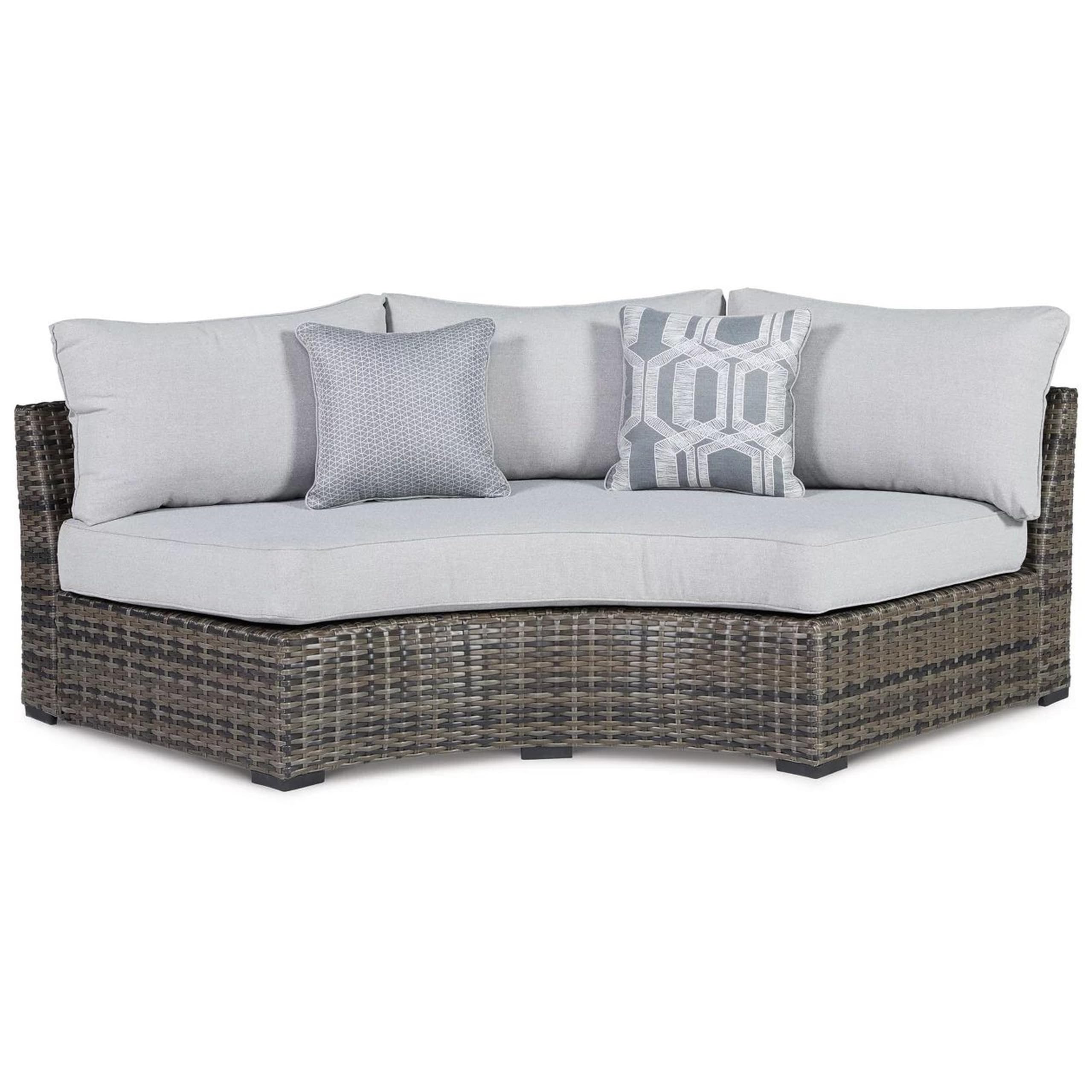 Photo 1 of ***similar item, smaller measurment**Benjara BM315913 Mita  Outdoor Loveseat, 2 Pillows, Curved Cushions Resin Wicker, Gray, Beige 