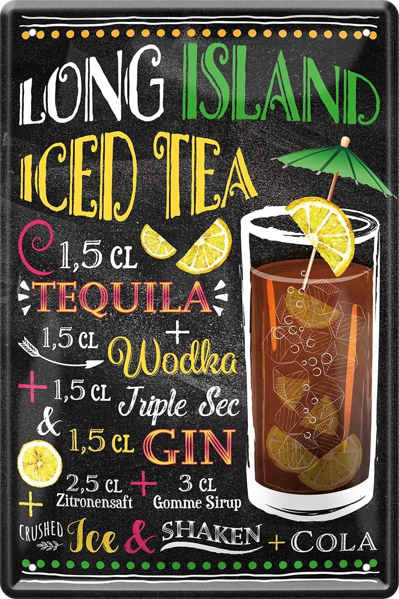 Long Island Gin Wodka Tequila Cocktail 20x30 Cm Bar Party Keller Blechschild 107 Amazon De Kuche Haushalt