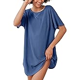 Ekouaer Women's T-Shirt Nightgown Waffle Knit Short Sleeve Sleepshirts Comfy Casual Cover Ups