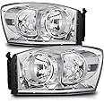 M-AUTO Pair Headlight Assembly Compatible with 2006 2007 2008 Dodge Ram 1500 2500 3500, 2009 Ram 2500 3500 Pickup, Factory Style Chrome Housing Clear Corner Headlamps