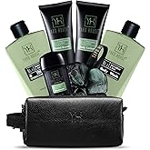 Yard House Mens Luxury Bath and Body Gift Set For Him - Skin Care Kit in Eucalyptus and Mint - Fathers Day Birthday Christmas Gifts Ideas For Men - 7Pcs Set w. Full Size Items in Leather Toiletry Bag