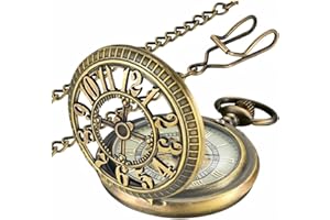 MJSCPHBJK Vintage Pocket Watch with Chain Simulate Mechanical Design Roman Numerals Scale Quartz Pocket Watches for Xmas Fathers Day Gift