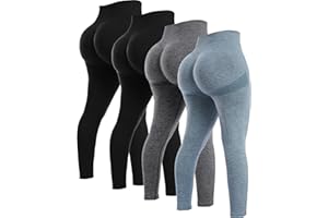 NORMOV 4 Piece Butt Lifting Workout Leggings for Women, Seamless Gym Scrunch Booty Lifting Sets