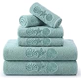 Boao 6 Pack Coastal Bathroom Towel Set Beach Ocean Cotton Embroidered Towels for Bathroom Shell Starfish Conch Bath Decoration Set Soft Absorbent for Drying Shower Supplies