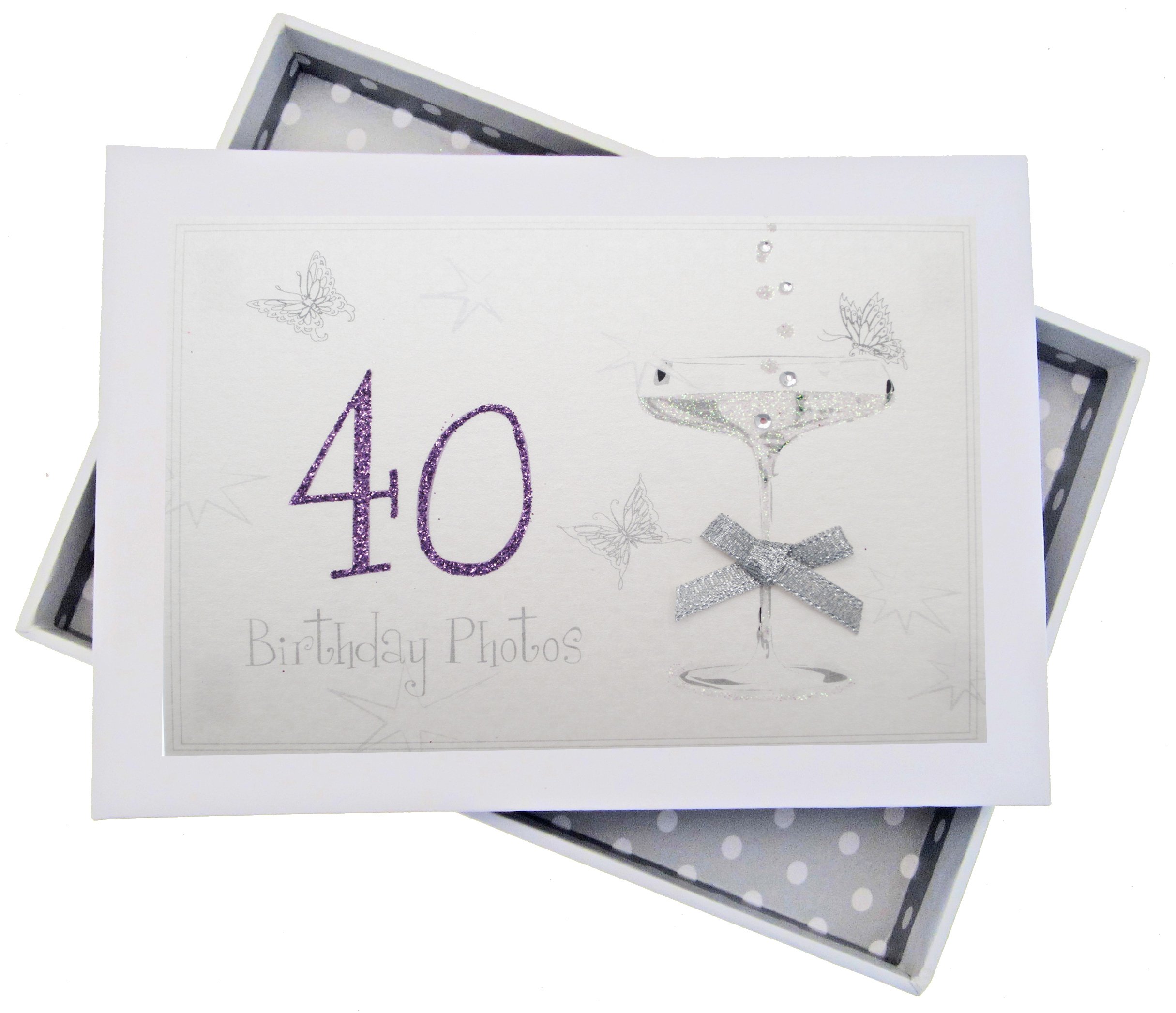 WHITE COTTON CARDS C40T 40th Birthday Photos, Tiny Album, Coupé Glass, Wood, 12.5x17.5x2.5 cm