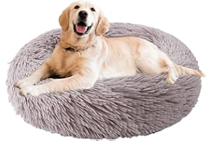 Aurako Cat Bed Dog Bed Round Cushion Pet Bed Mat Ultra Soft Plush Donut Sofa Comfortable Pillow Machine Washable Pet Cuddle Beds for Kitten Small Medium Large Dogs Cats 28" Taupe
