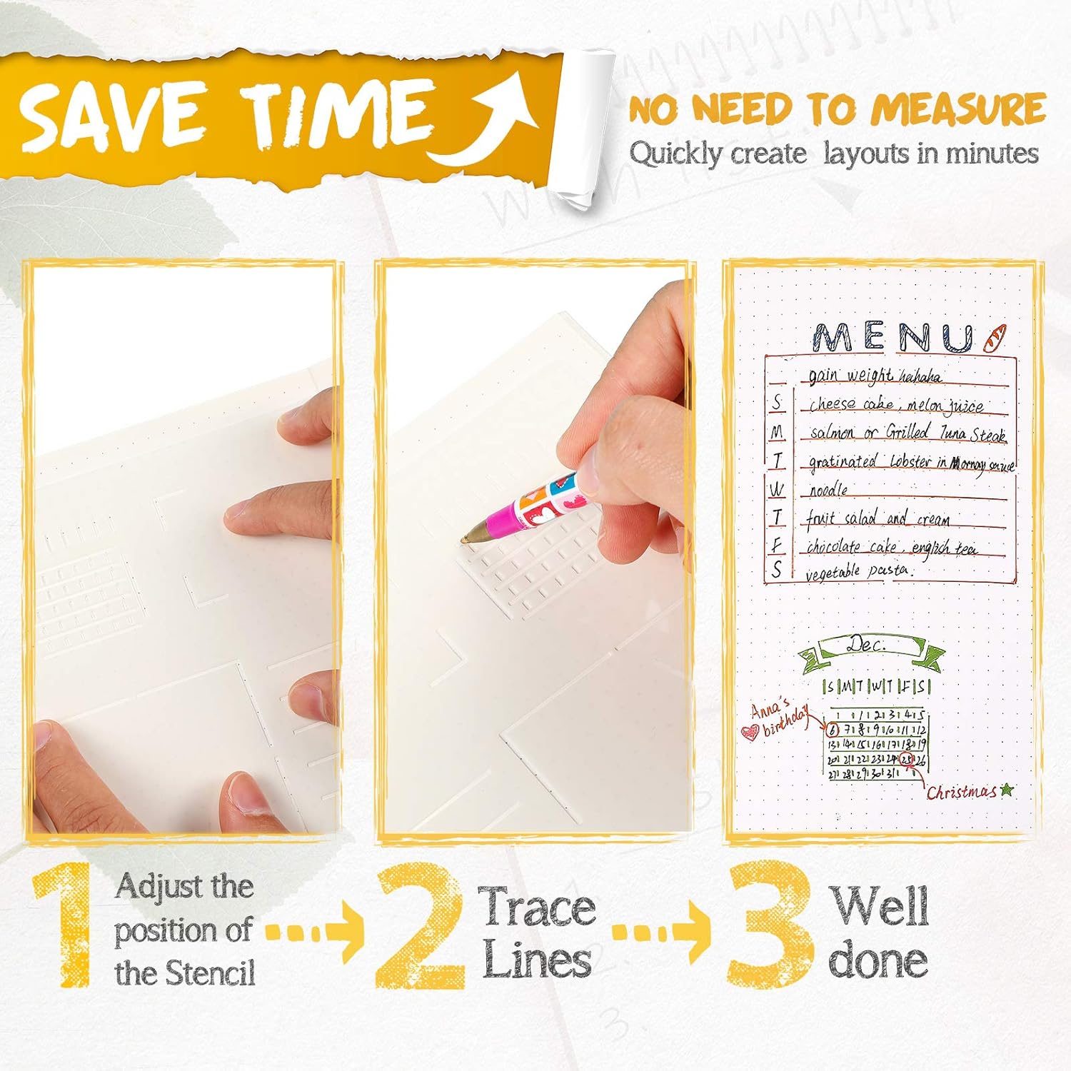 16 Pieces Journal Stencil Plastic Planner Ultimate Productivity Stencil Speedy Spread Journal Stencils for DIY Journals Notebook Schedule Templates A5 Dotted Planners Calendars Habit Record : Kitchen & Dining
