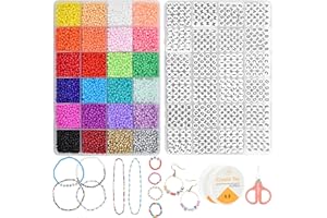 JOJANEAS 13200pcs+ 3mm Glass Seed Beads for Jewelry Making, 1200 Pcs Letter Beads Friendship Bracelet Kit, Glass Beads Bracelets Making Kit with Elastic String - Crafts for Girls Birthday Gifts