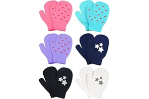 MENOLY 6 Pairs Toddler Magic Stretch Mittens Winter Warm Kids Knit Gloves for Little Girls Boys 4 colors