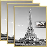 upsimples 16x20 Picture Frame Gold 3 Pack, Scratch-Proof Poster Frames 16 x 20 for Photo Gallery - Slide-In Strips, Horizontal or Vertical Wall Mounting