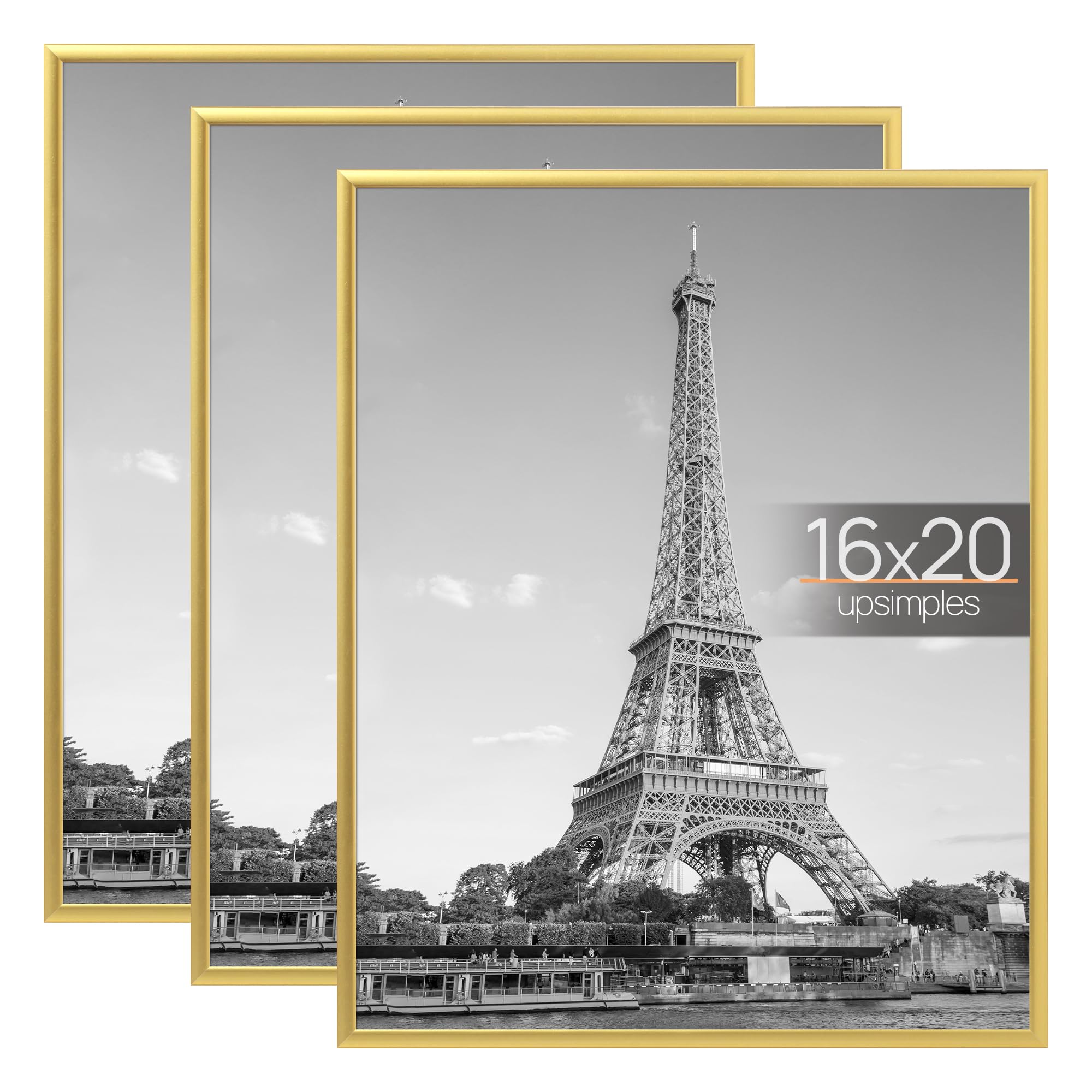 Photo 1 of **PARTIAL SET/ONLY 2** upsimples 16x20 Picture Frame Gold 3 Pack, Scratch-Proof Poster Frames 16 x 20 for Photo Gallery - Slide-In Strips, Horizontal or Vertical Wall Mounting