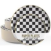 Trendables Heavy Duty Paper Plates Bulk 40 Pcs Disposable Party Plates - 20 X 8 Inch Dessert Plate & 20 X 10 Inch Paper Plate Checkered decor, black and white party decorations, race car decorations