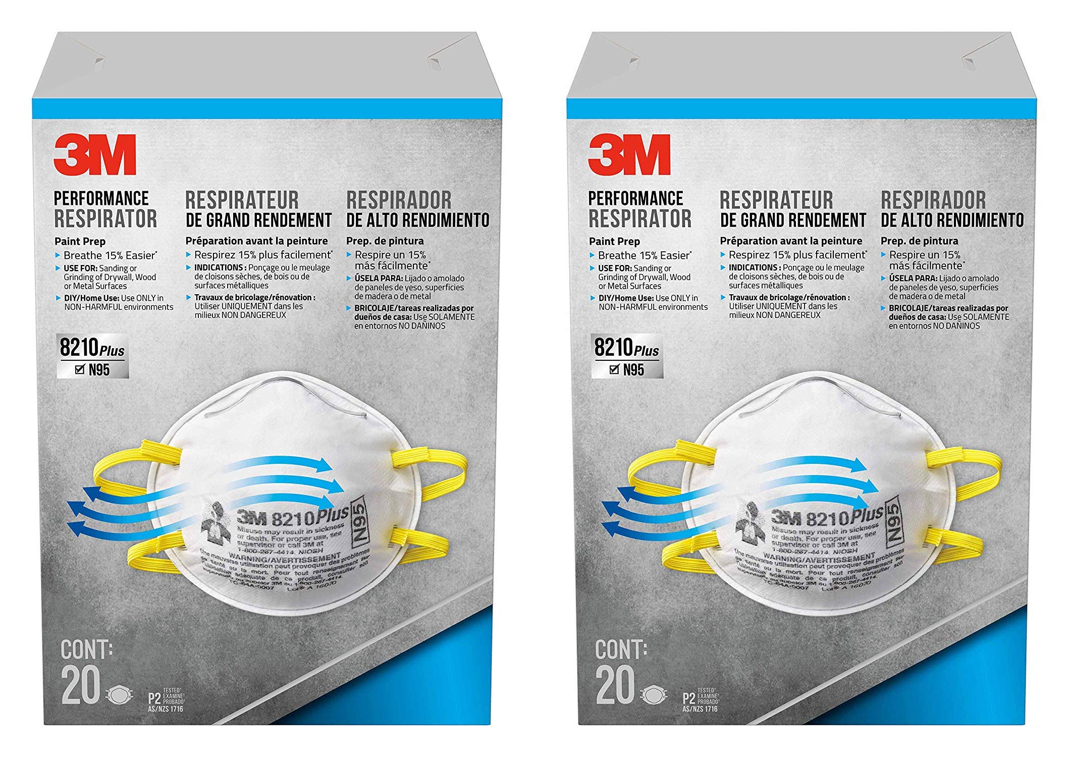 Buy 3M 8210 Plus Paint Sanding Dust Particulate Respirators, N95, 2