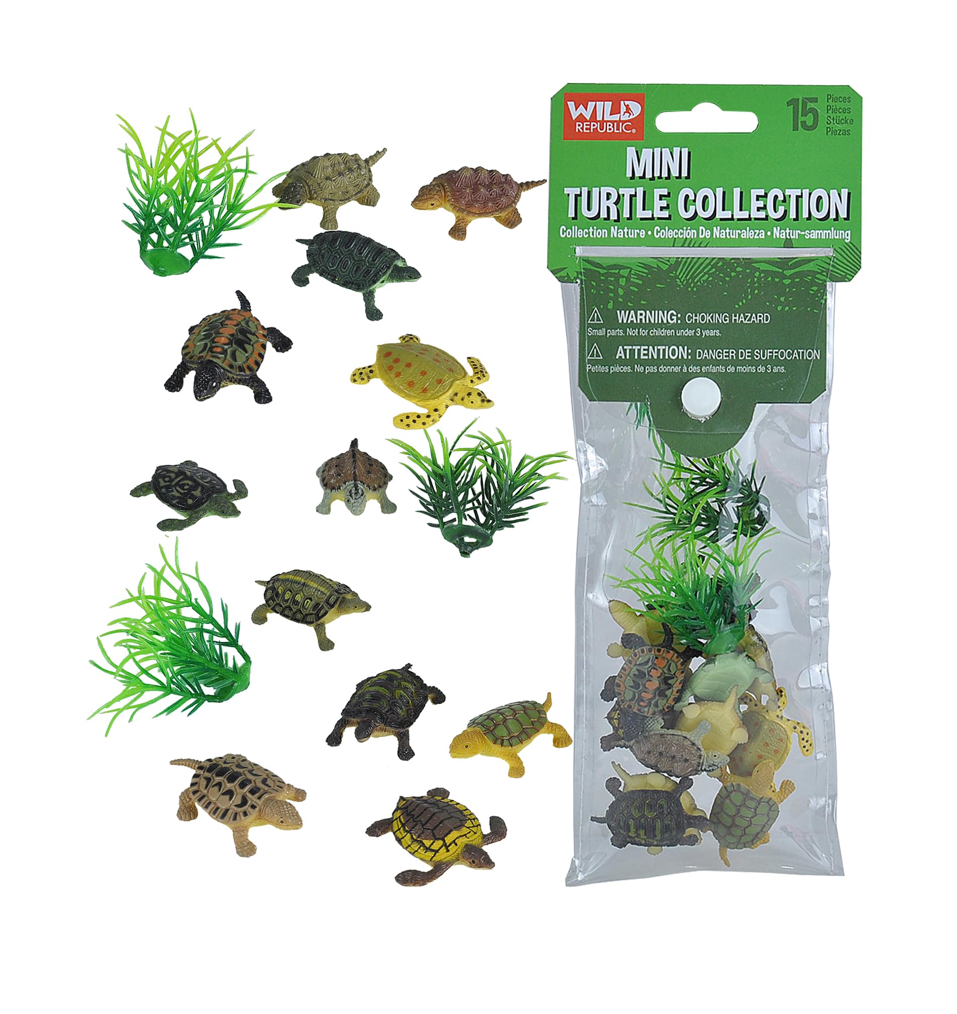 Wild Republic Mini Turtle Polybag, Kids Gifts, Educational Toys, Reusable Bag, 15Piece