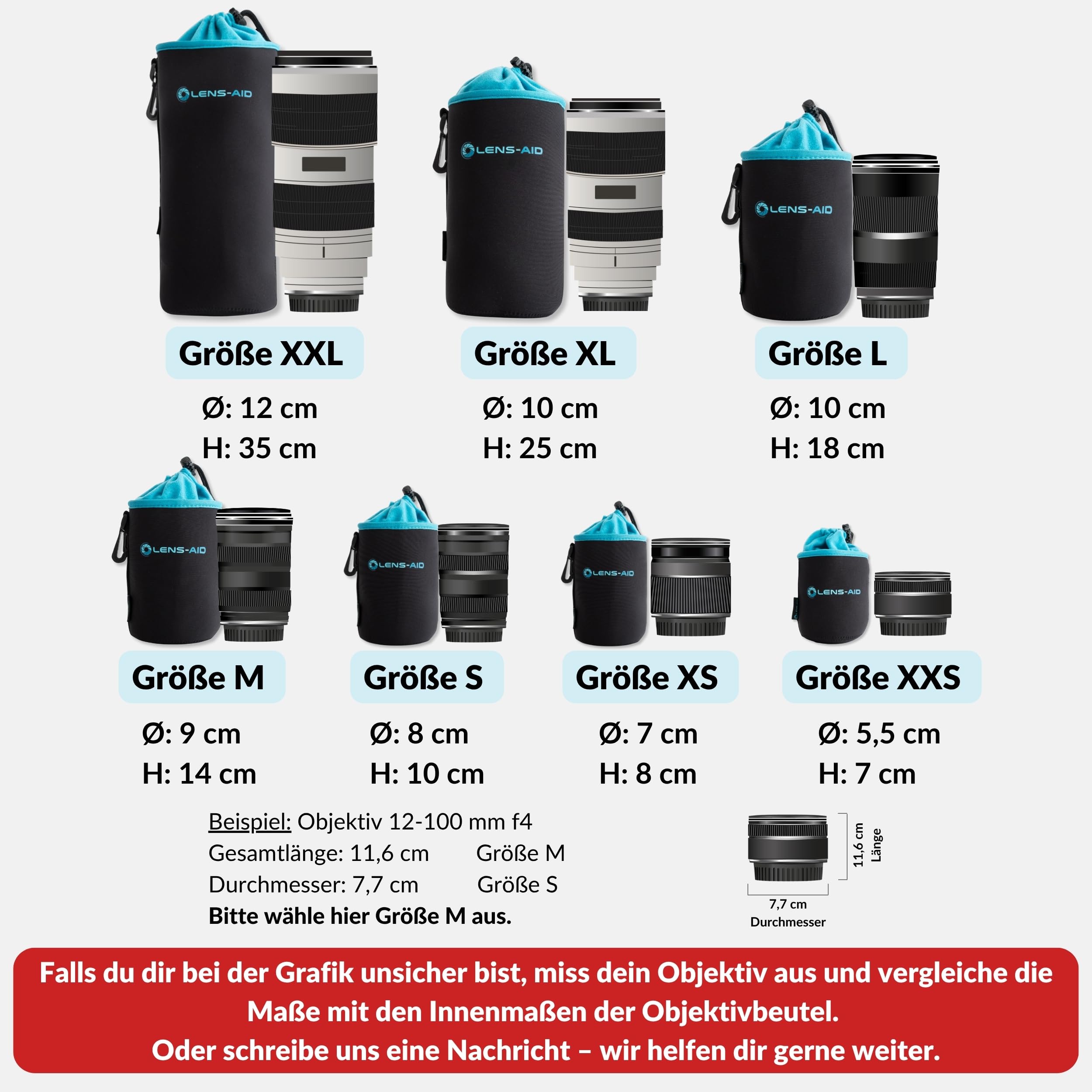 LENS-AID Neopren Objektivbeutel mit Fleece-Fütterung als Set oder einzeln Objektivtasche BZW. Köcher als Schutz für Objektiv, Blitz, Monitor, Kamera-Zubehör - XXS 2