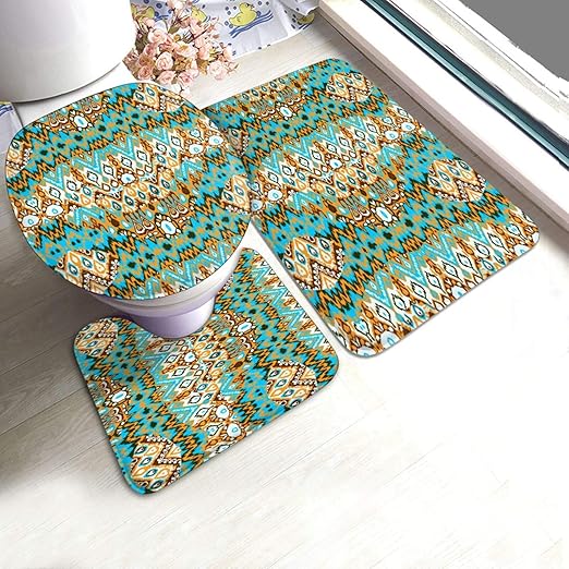 Amazon Com Dpqz Bathroom Rugs Sets 3 Piece Ethnic Bohemian Zigzag Geometric Tribal Shower Bath Mats U Shape Contour Rug Toilet Mat Lid Cover Non Slip Home Kitchen