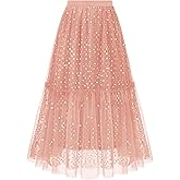 Timormode Sequin Tulle Skirts for Women Sparkly Midi Flowy A-Line Party Skirt Layered Skirts