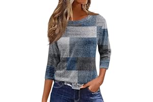 BXJX Womens 3/4 Length Sleeve Graphic Shirts Plus Size Crewneck Blouse Tops Dressy Casual Shirts Fall Fashion Clothes