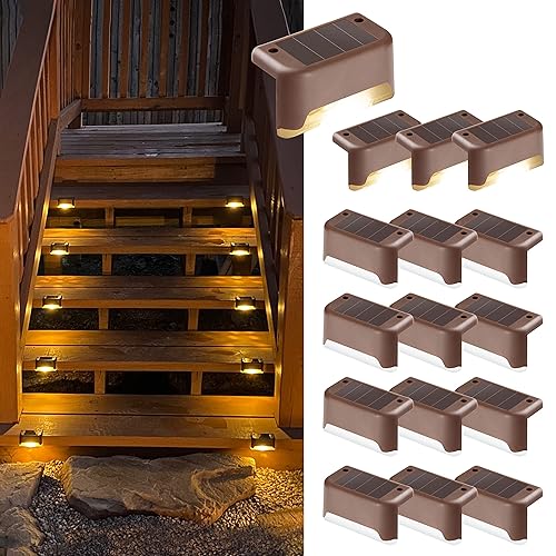 Solpex Solar Deck Lights, 16 Pack Solar Lights for Outdoor, Waterproof for Outdoor Stairs, Step, Fence, Yard, Patio, Pathway(Brown Warm White)