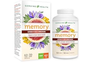 Genuine Health memory, 60 count, 30 day supply, Saffron, Ginkgo and Sage for long and short-term natural memory support and b