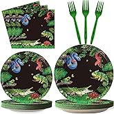 96 Pcs Reptile Snake Party Plates Napkins Tableware Set Lizard Birthday Party Supplies Disposable Paper Dinnerware Jungle Alligator Wildlife Theme Table Decoration Favors for Kids Birthday, 24 Guests
