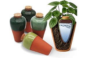 Cozy Chrysalis Terracotta Self Watering Planter Insert - Set of 4 Clay Ollas with Slim Bottom for Easy Soil Insertion, Glazed Top, Slow-Release Plant Watering System for Indoor & Outdoor Plants