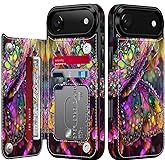 FUNMIKO for iPhone 17 Air Wallet Case with Card Holder, RFID-Blocking, Military-Grade Protection & UV-Printed Artwork, Magnetic Closure with Leather Kickstand - Vibrant Elegant Butterfly