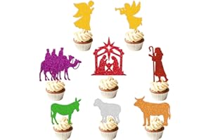 LEVVCIRKI 32 PCS Jesus Cupcake Toppers Nativity Cake Decorations Christian Winter Merry Christmas Holy Religious Cross Religious Bell Themed Jesus's Nativity Bday Party Supplies （Colorful）