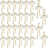 Ecally 48 Pcs 18k Gold Plated Bowknot Charms Metal Bow Tie DIY Earrings Necklaces Pendant Rhinestone Bowknot Charms for Jewelry Making DIY Crafts Supplies for Women(Simple)