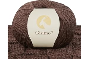 Gisimo 100% Merino Wool Yarn, 6-Ply Luxurious and Soft Yarn for Hand Knitting & Crocheting, 1.76 OZ/50g, 127 yds/116 Meters(Coffee, 1 Ball)