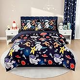 Boys Full Size Space Dinosaur Comforter Set 6-Piece Bed in a Bag with Sheets, Soft & Breathable Galaxy Bedding, Reversible 2-in-1 Dino Theme for Room Makeover, Machine Washable Gift for Boys