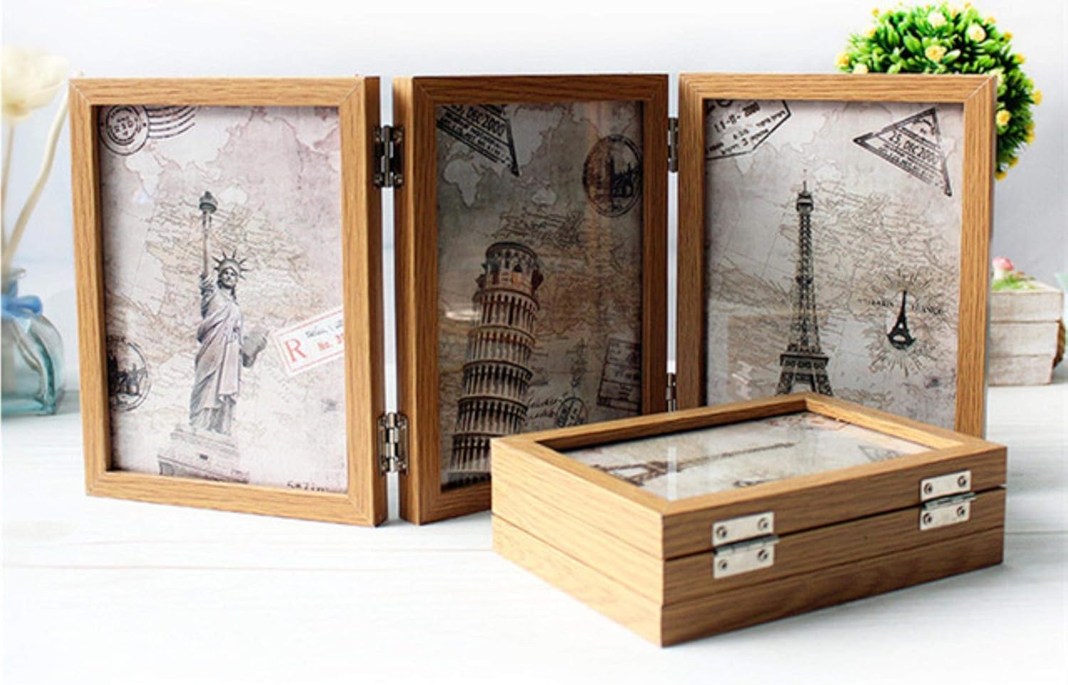 Retro Style DoubleSided Photo Frame TripleFold Picture Album For