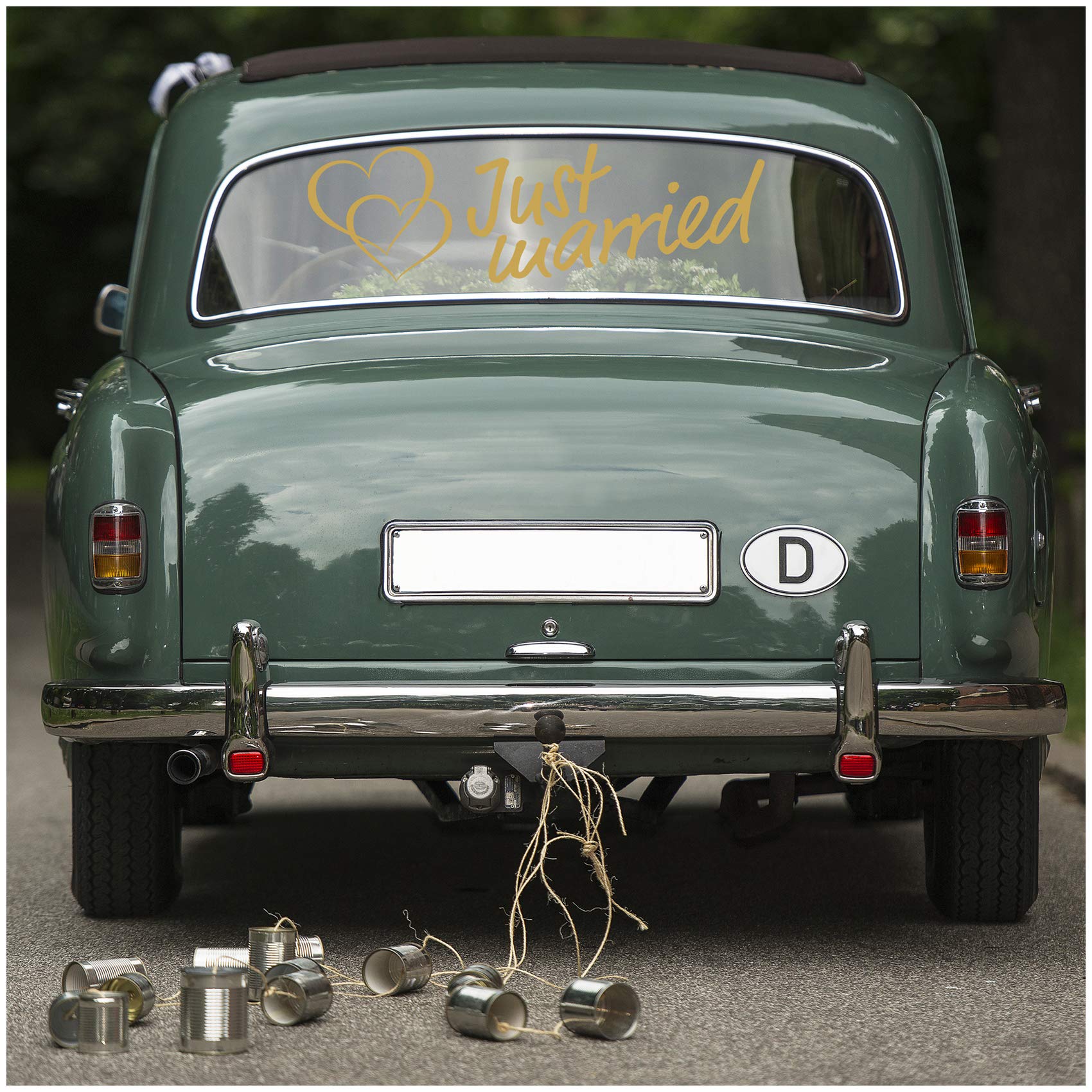 Just Married Wedding Car Sticker Film Wall Sticker Decoration (Gold, KX055 Just Married 1)