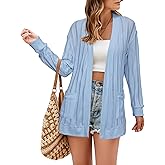 STYLEWORD Women's 2025 Summer Fashion Cardigan Lightweight Boho Knit Hollow Beach Cover Up Kimonos Open Front with Pockets