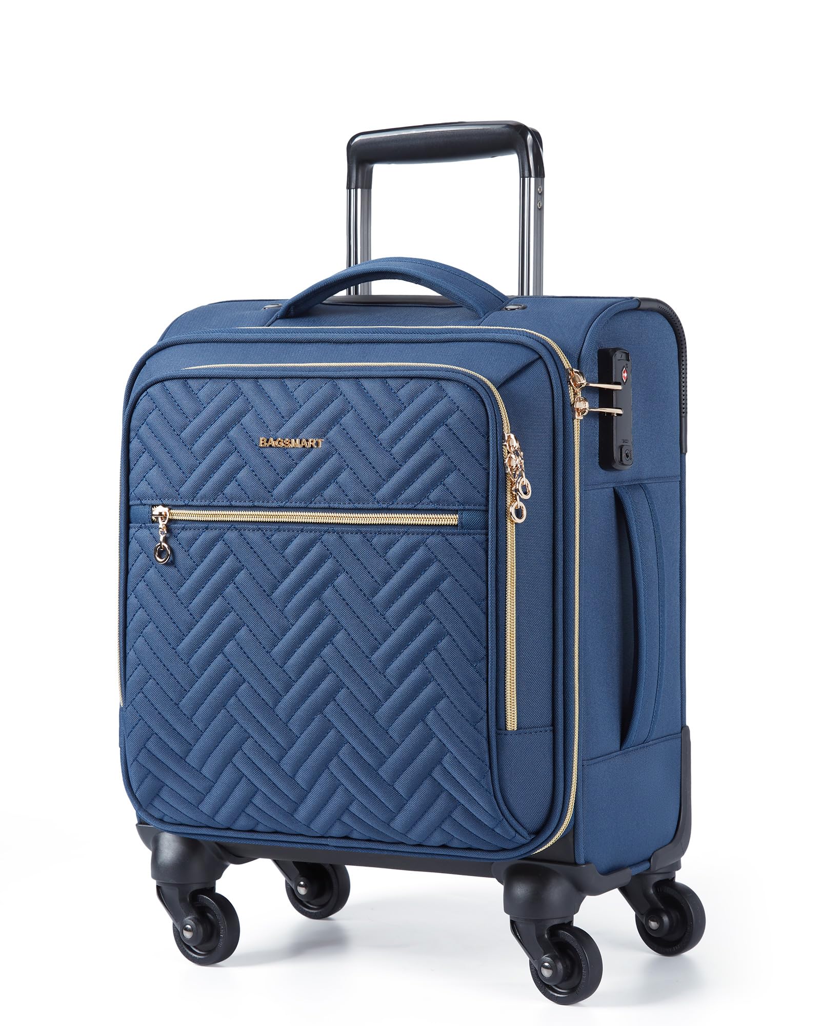 Photo 1 of ***BROKEN HANDLE***** BAGSMART Underseat Carry On luggage Airline Approved, 16-inch Small Softside Underseater Travel Suitcase with Spinner Wheels Overnight Bag Small Rolling Carry-on for Women Men Weekender, Navy Blue