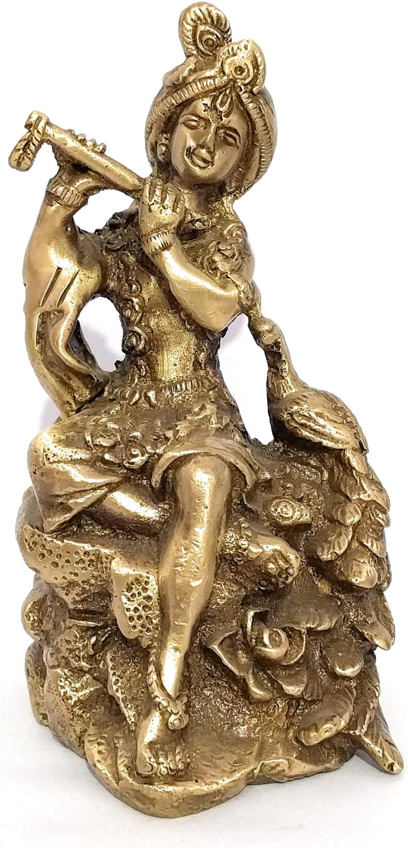 athizay Brass Krishna Idol with Peacock A Premium Home Decoration Gift Item Religious God Idol