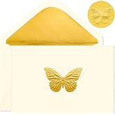 Crisky 4x6 50 Pack Blank Card and Envelope (Embossed Gold Foil Butterfly) | Luxury Embossed Gold Foil Printing, with Matching Stickers, Premium Thick Material, for Wedding/Bridal Baby Shower/Business