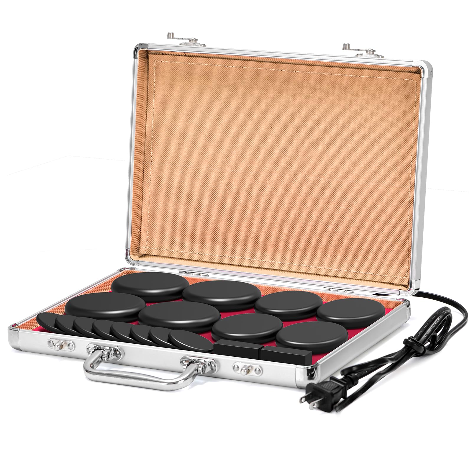 Photo 1 of 18Pcs Hot Stone Massage Set, Hot Rocks Massage Stones with Heater Kit, Portable Basalt Rocks for Home Spa, Relaxing