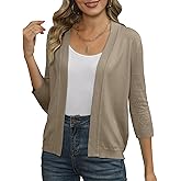 Bettysays Women's Cropped Cardigans Shrugs for Dresses 3/4 Sleeve Lightweight Hollow Out Crochet Knit Sweater Tops
