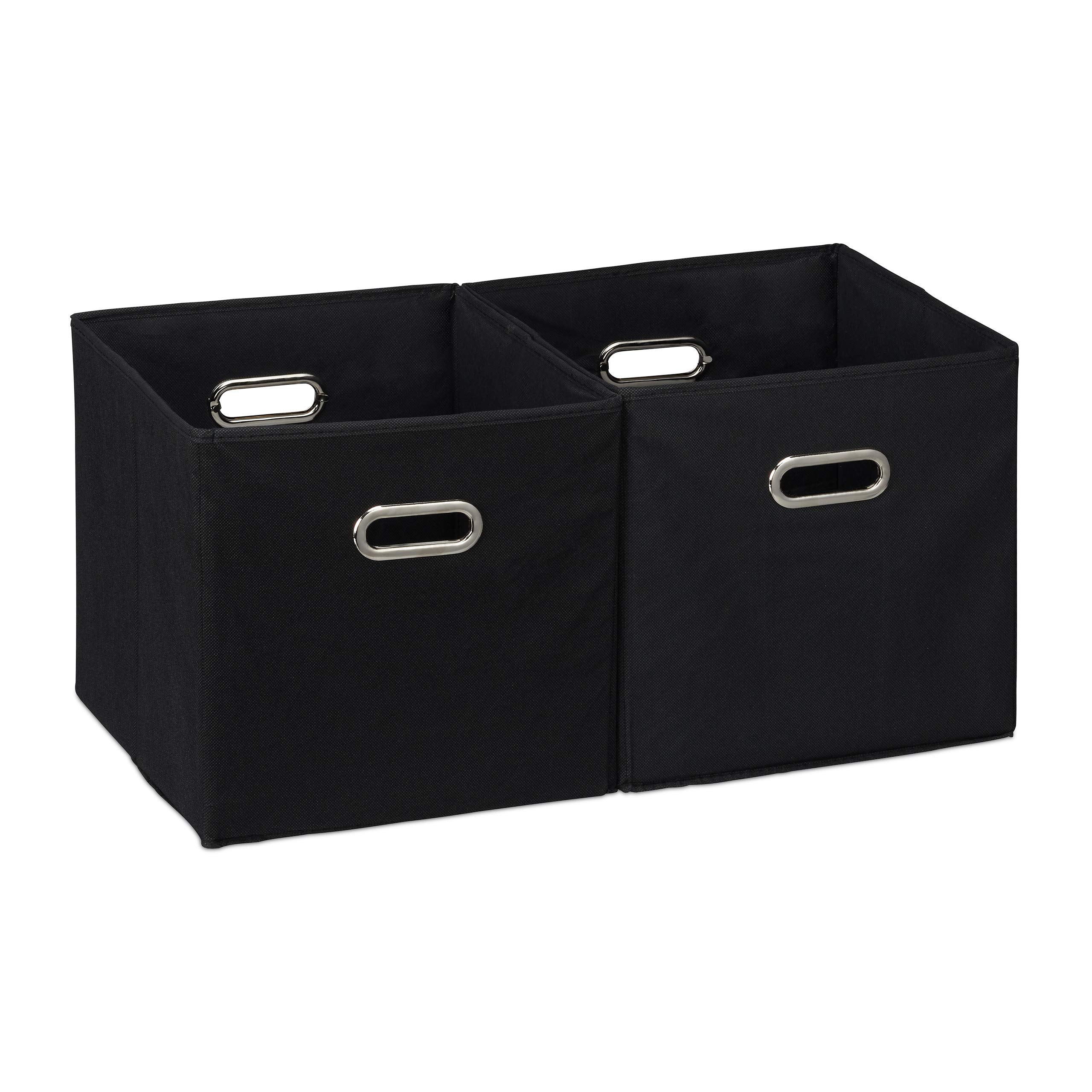 Relaxdays Storage Box Set of 2, No Lids, With Handles, Folding, Square Shelf Bins, 30 x 30 x 30 cm, Black