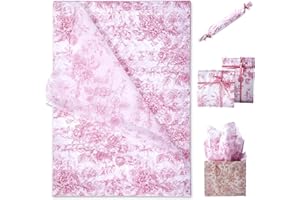 EROMAP 120 Sheets Pink Floral Tissue Paper Chinoiserie Gift Wrapping Paper Vintage Pink White Flowers Packaging Patterned Bulk for Baby Shower Wedding Birthday Party Decor, 14 x 20 Inch