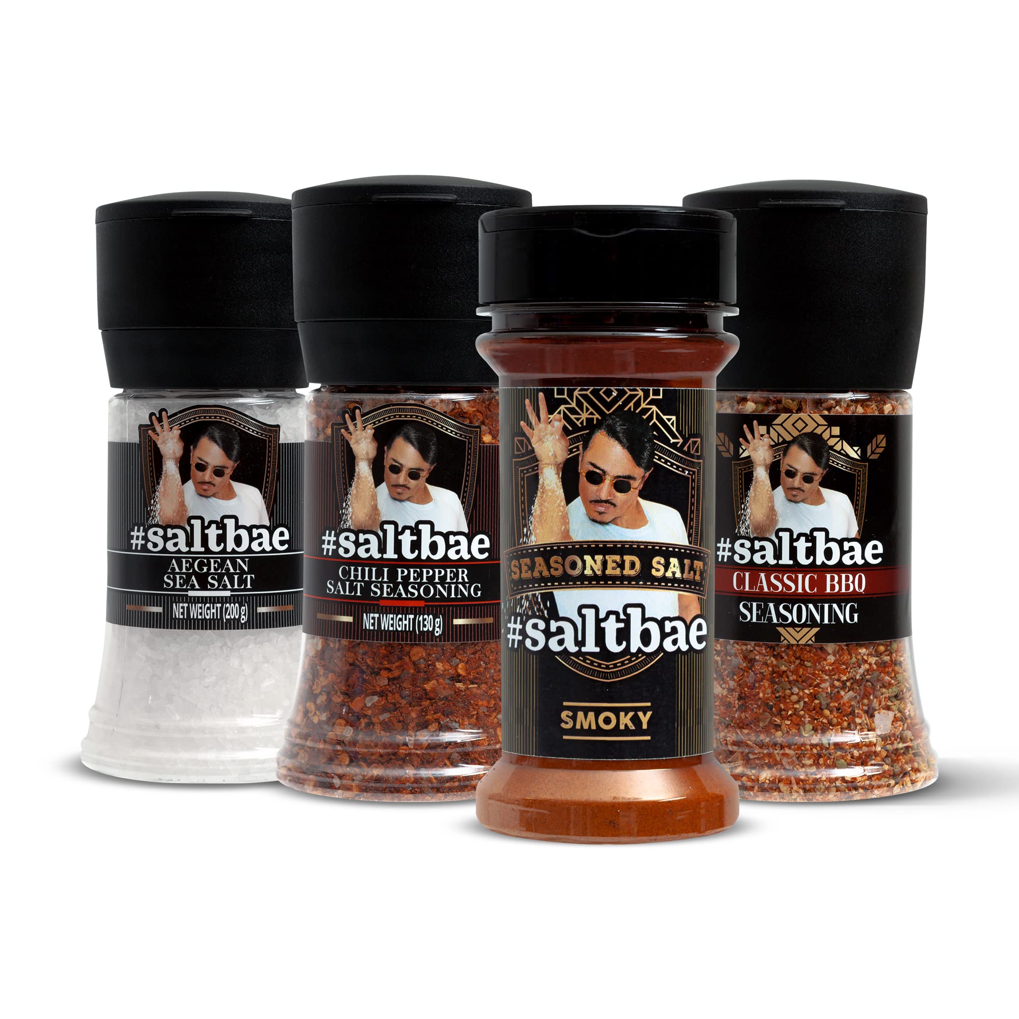 SaltBae Beverly Hills Salt & Seasonings gourmet set – 4 pcs high quality seasonings for any cook or grillmaster - ideal as giftset for a BBQ party - create your steak in Beverly Hills style