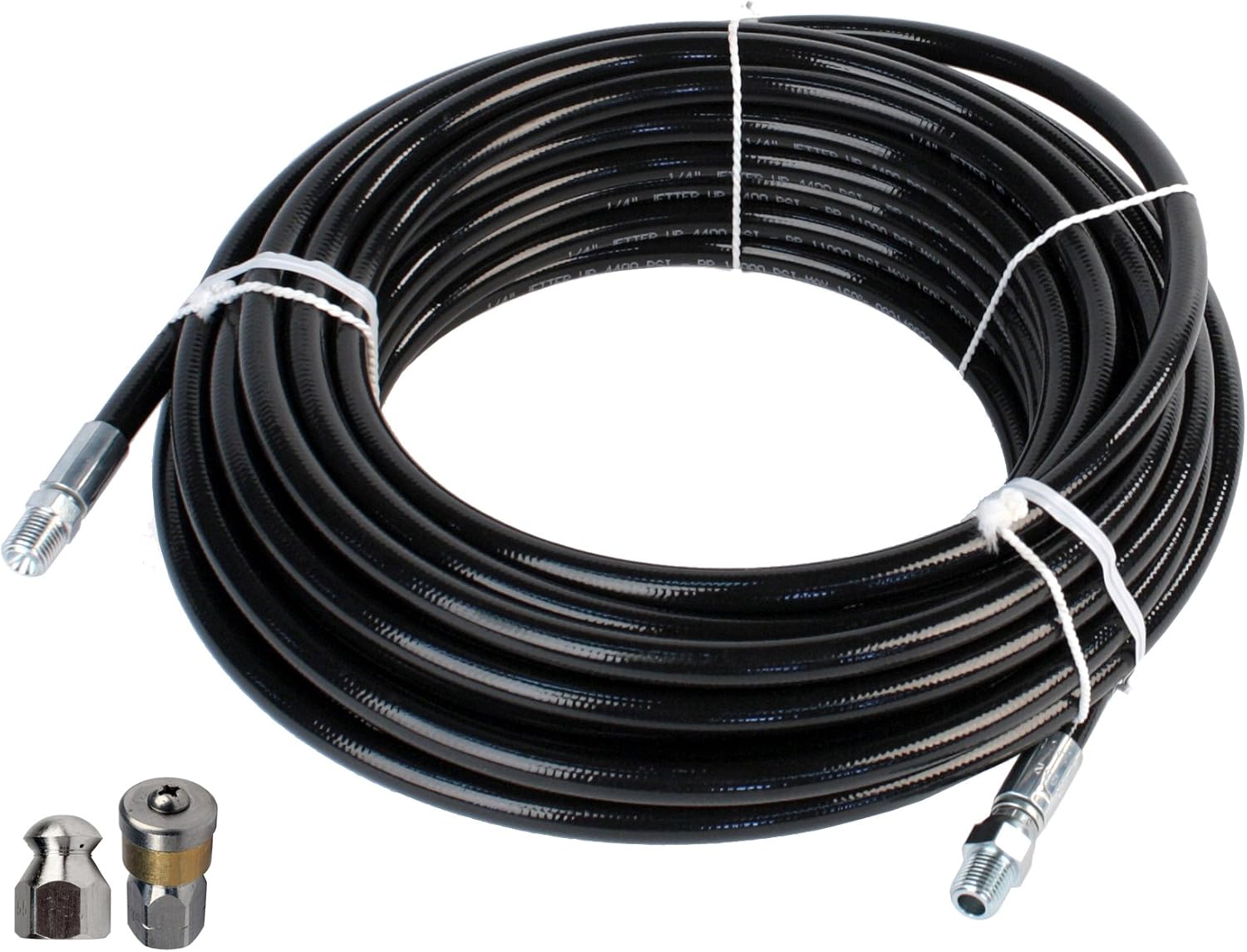 Sewer Jetter Kit Hose & 2 Nozzles 1/4" x 200' Thermoplastic 4000 PSI