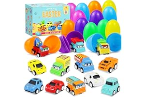 ISTOOLL 12PCS Pre Filled Easter Eggs Car Gifts for Kids with Pull-Back Cars Easter Basket Stuffers Easter Eggs Hunt Easter Party Favor Prize Classroom Rewards Toys for Boys Girls Teens