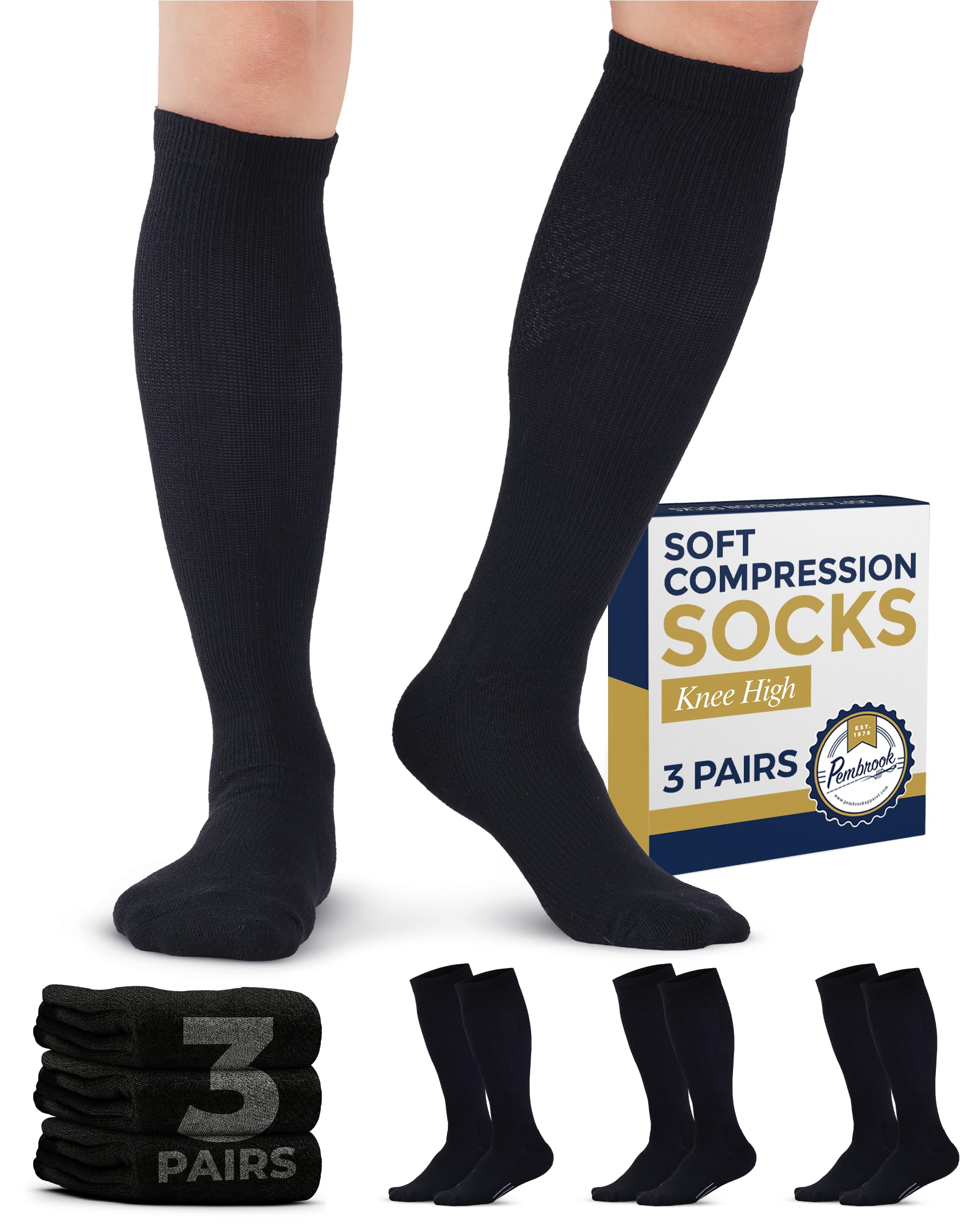 Photo 1 of Pembrook Compression Socks for Men - 3 Pack | Graduated Compression Socks Men | Travel, Athletic, Work, Support | Black